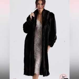 House of CB Callie Faux Fur Coat - Dark Brown, Size Small